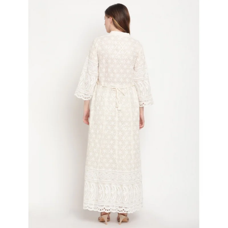 Generic Women's Casual 3/4th Sleeve Embroidered Cotton Kurti (White) - Image 6