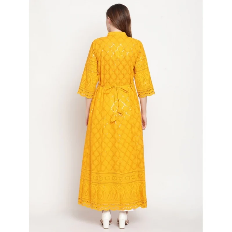 Generic Women's Casual 3/4th Sleeve Embroidered Cotton Kurti (Mustard) - Image 6