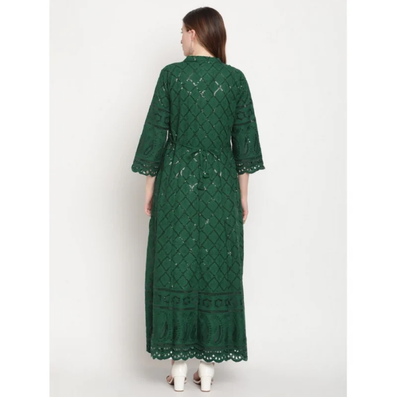 Generic Women's Casual 3/4th Sleeve Embroidered Cotton Kurti (Dark Green) - Image 6