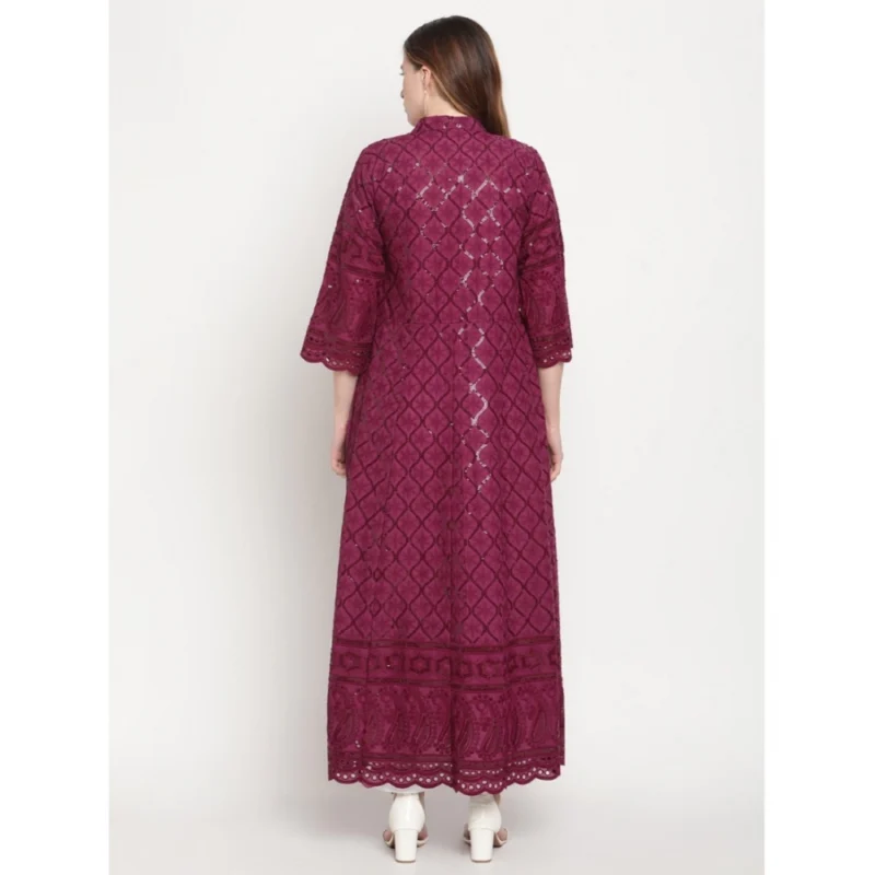 Generic Women's Casual 3/4th Sleeve Embroidered Cotton Kurti (Purple) - Image 6