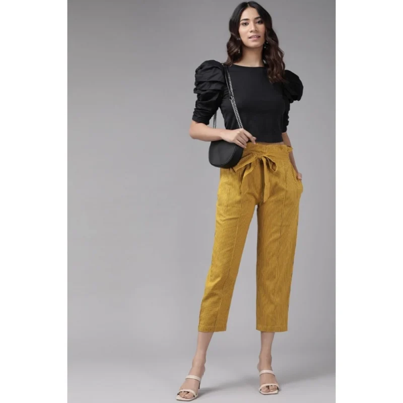 Generic Women's Casual Printed Cotton Flex Trouser Pant (Mustard) - Image 3