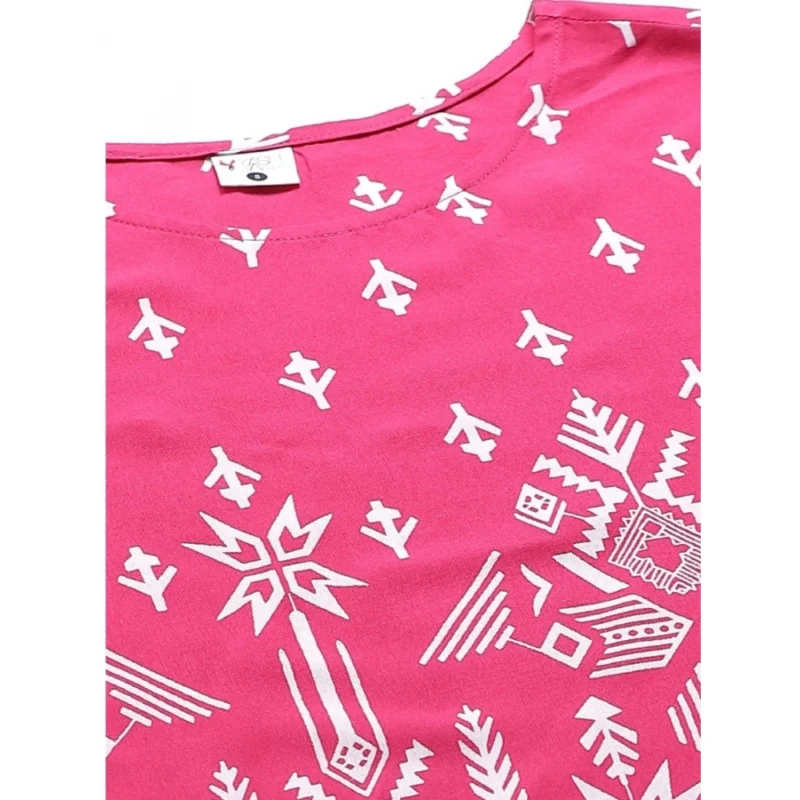 Generic Women's Casual Short Sleeve Printed Rayon Pajama Set (Pink) - Image 3