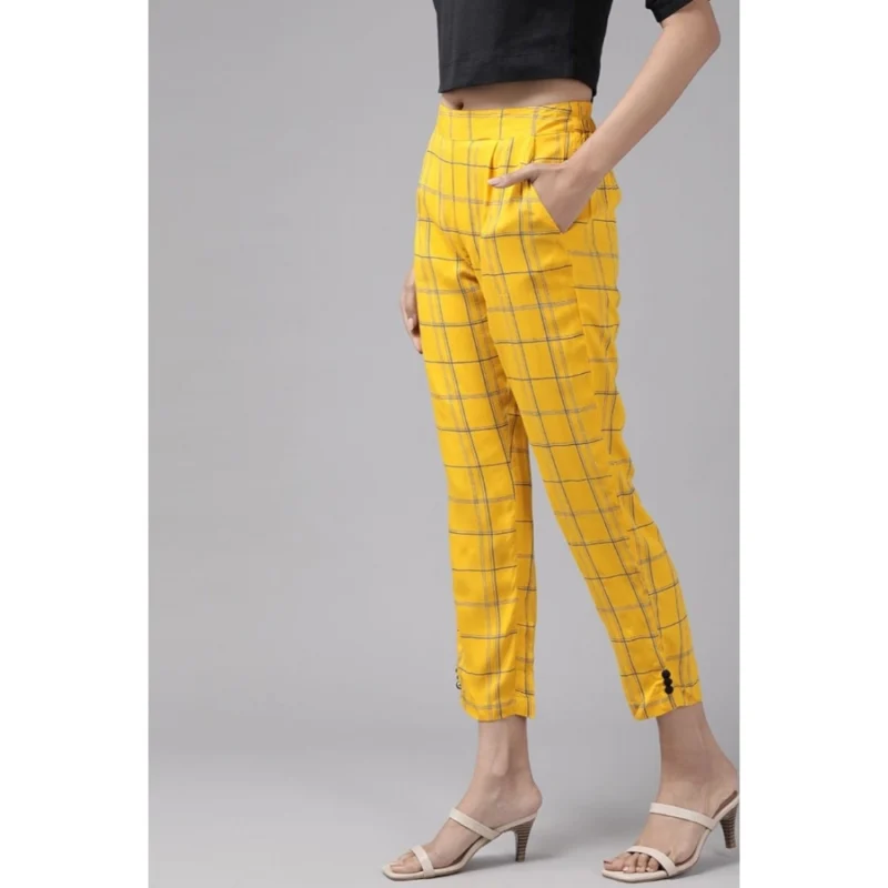 Generic Women's Casual Checked Rayon Trouser Pant (Yellow) - Image 5