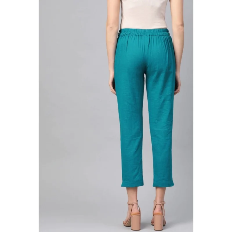 Generic Women's Casual Solid Cotton Slub Trouser Pant (Rama Blue) - Image 2