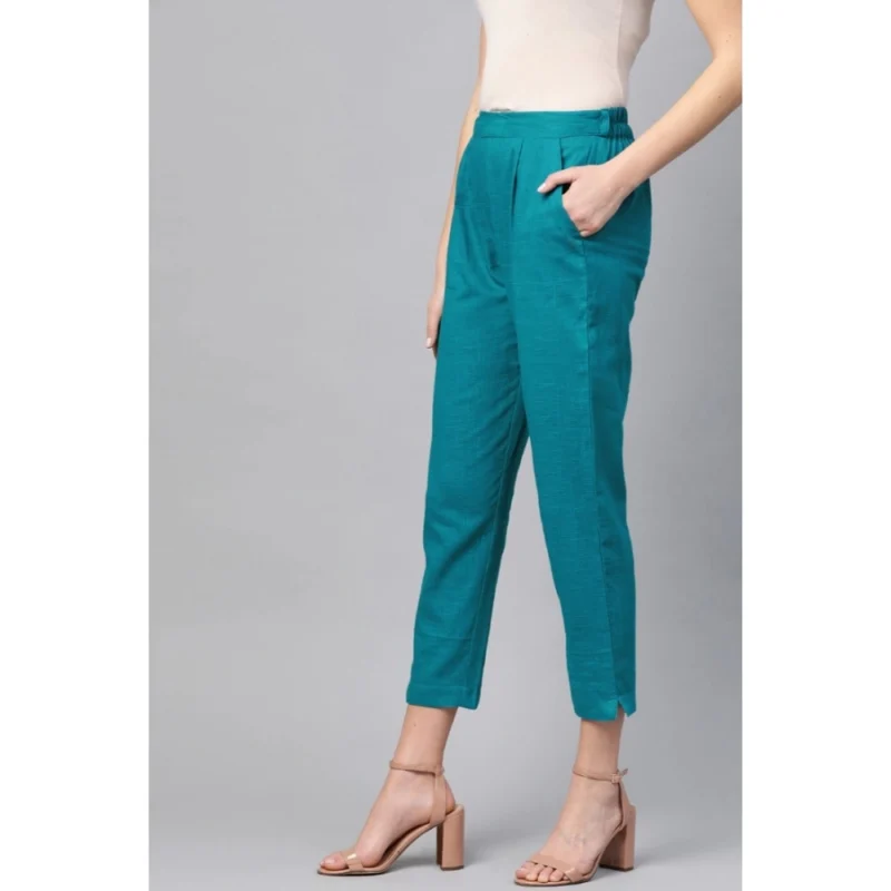 Generic Women's Casual Solid Cotton Slub Trouser Pant (Rama Blue) - Image 5