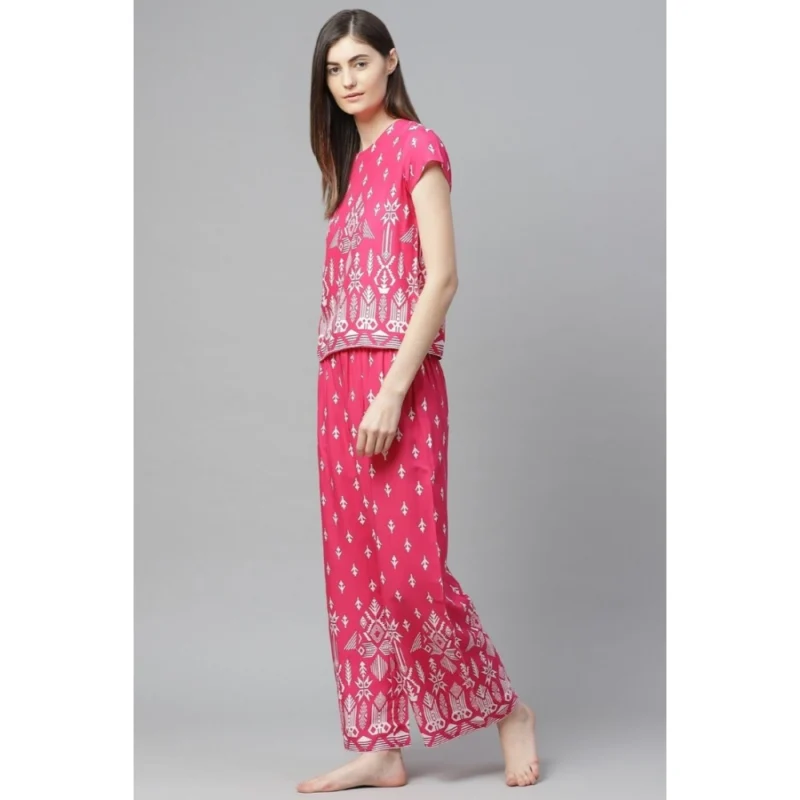 Generic Women's Casual Short Sleeve Printed Rayon Pajama Set (Pink) - Image 5
