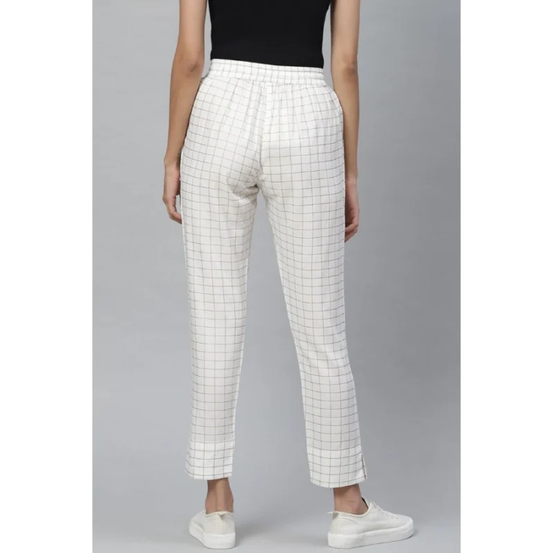 Generic Women's Casual Checked Rayon Trouser Pant (White) - Image 2