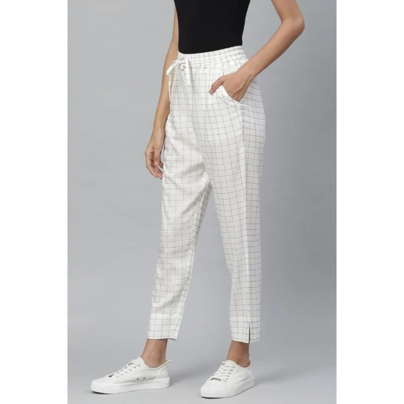 Generic Women's Casual Checked Rayon Trouser Pant (White) - Image 5
