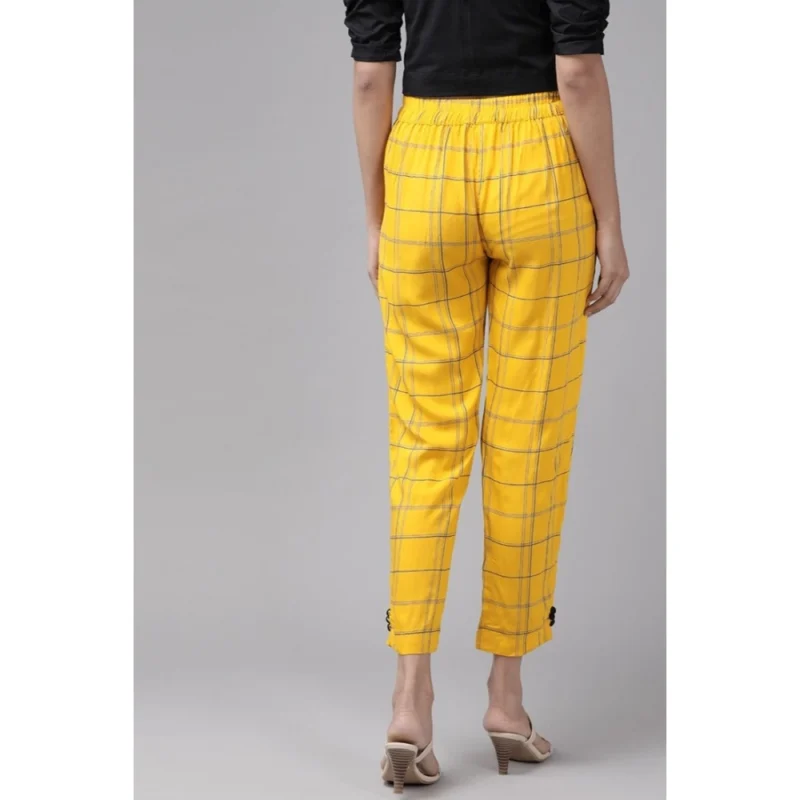 Generic Women's Casual Checked Rayon Trouser Pant (Yellow) - Image 2