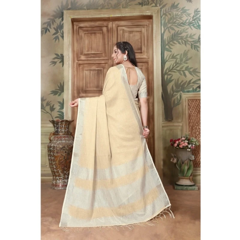 Generic Women's Organza Printed Saree With Unstitched Blouse (Yellow, 5-6 Mtrs) - Image 3