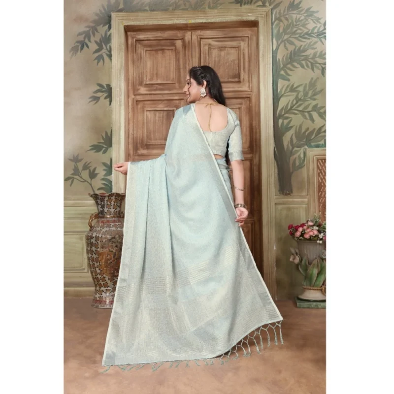 Generic Women's Organza Printed Saree With Unstitched Blouse (Sky Blue, 5-6 Mtrs) - Image 4