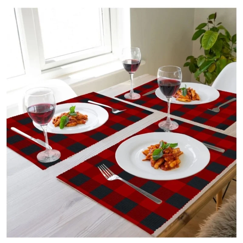 Generic Checked Cotton Place Mats Sets (Red & Black) - Image 5