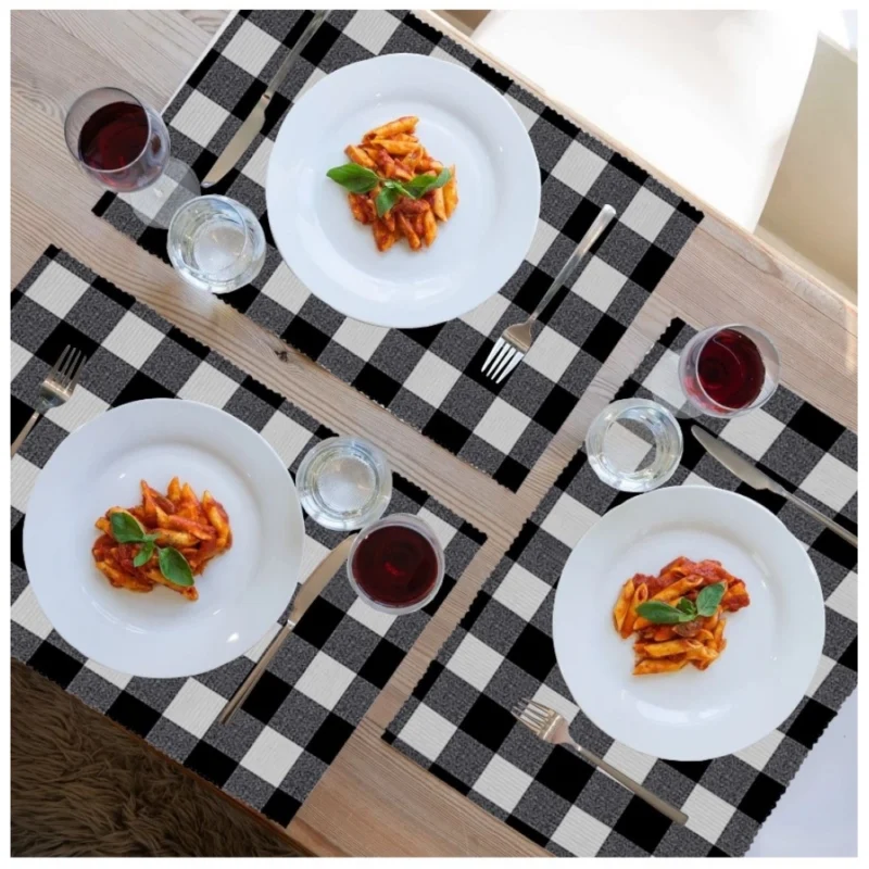 Generic Checked Cotton Place Mats Sets (Black)