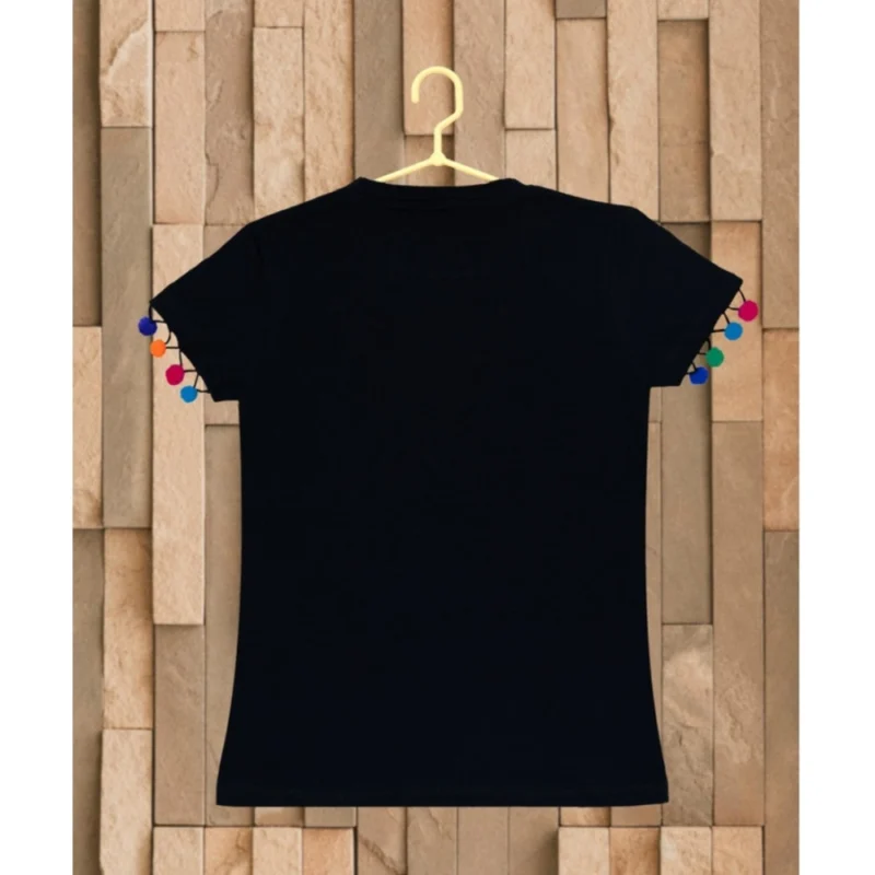 Generic Girl's Casual Short Sleeve Printed Cotton T Shirt (Black) - Image 3