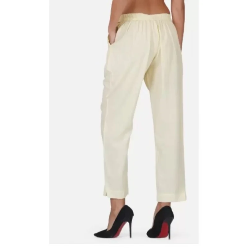 Generic Women's Casual Cotton Flax Solid Adjustable Waist Trouser Pants (Cream) - Image 3