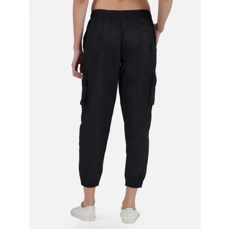 Generic Women's Casual Cotton Solid Elastic with Drawstring Cargo Pants (Black) - Image 3