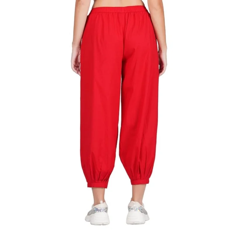 Generic Women's Casual Cotton Cambric Solid Elastic Waist Patiala Harem Pants (Red) - Image 3