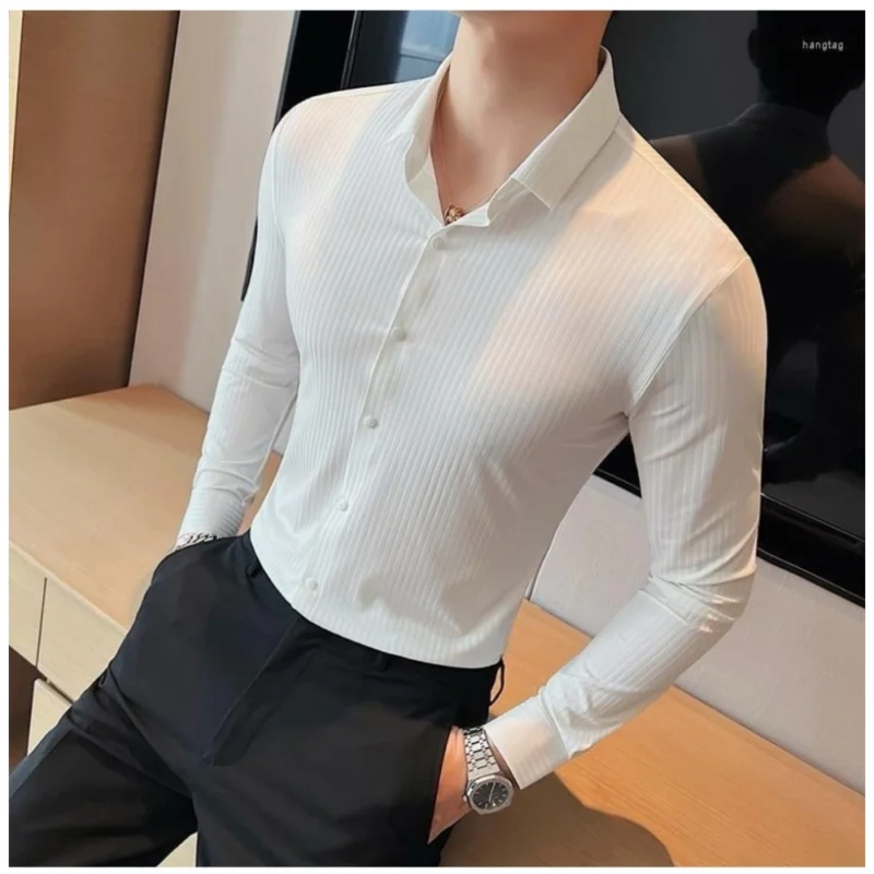 Generic Men's Casual Full Sleeve Striped Cotton Blended Shirt (White) - Image 3