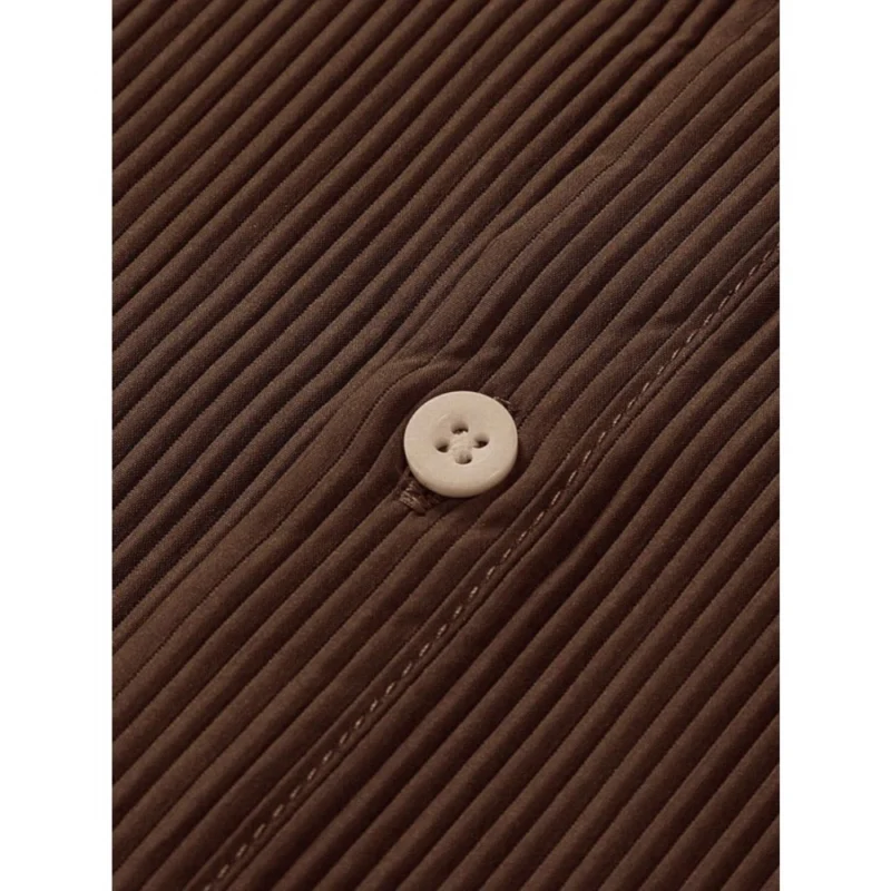 Generic Men's Casual Short Sleeve Striped Cotton Blended Shirt (Brown) - Image 2