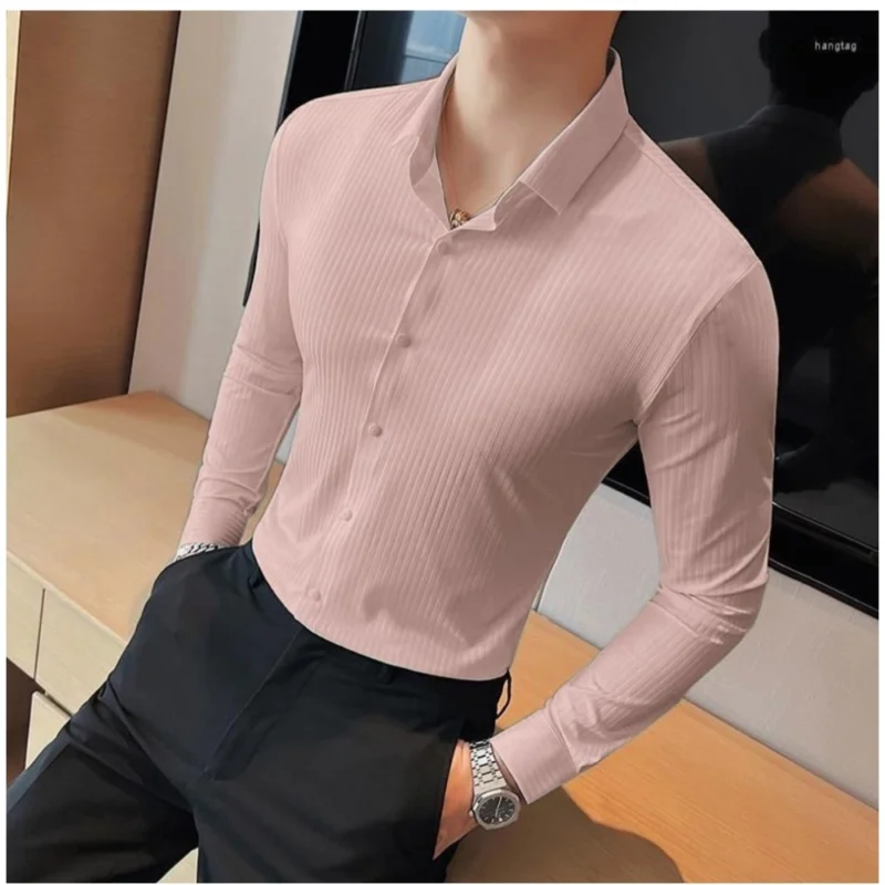 Generic Men's Casual Full Sleeve Striped Cotton Blended Shirt (Pink) - Image 3
