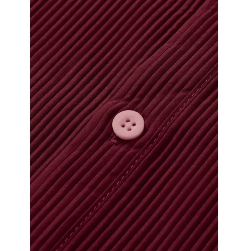 Generic Men's Casual Short Sleeve Striped Cotton Blended Shirt (Maroon) - Image 2