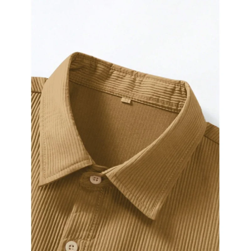 Generic Men's Casual Short Sleeve Striped Cotton Blended Shirt (Yellow) - Image 4