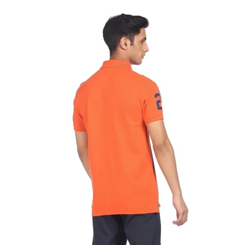Generic Men's Casual Half sleeve Solid Cotton Polo Neck T-shirt (Orange) - Image 3