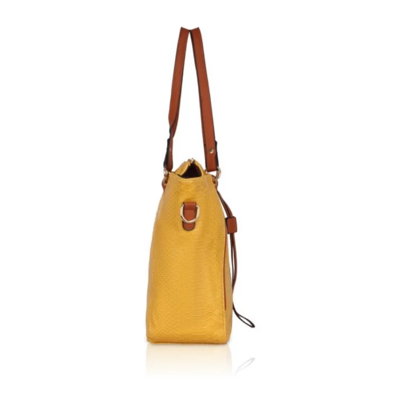 Generic Women's Faux Leather Textured Tote Bag (Yellow) - Image 5
