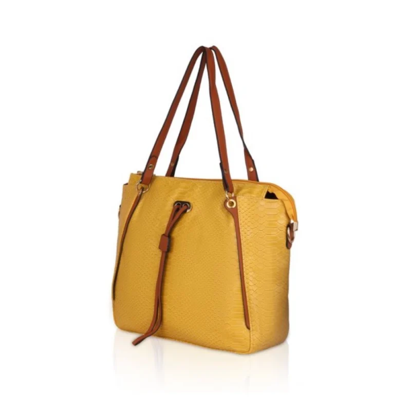 Generic Women's Faux Leather Textured Tote Bag (Yellow) - Image 6