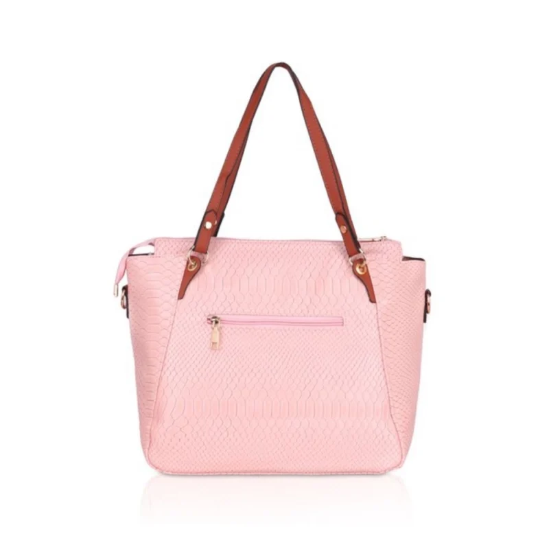 Generic Women's Faux Leather Textured Tote Bag (Pink) - Image 4