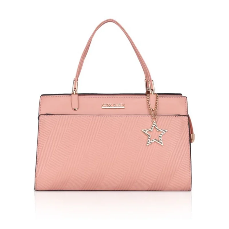 Generic Women's Faux Leather Textured Adjustable Long Belt Handbag (Pink)