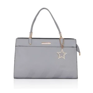 Generic Women's Faux Leather Textured Adjustable Long Belt Handbag (Grey)