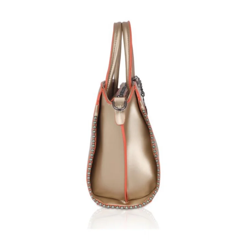 Generic Women's Faux Leather Metal Beads Handbag (Gold) - Image 5