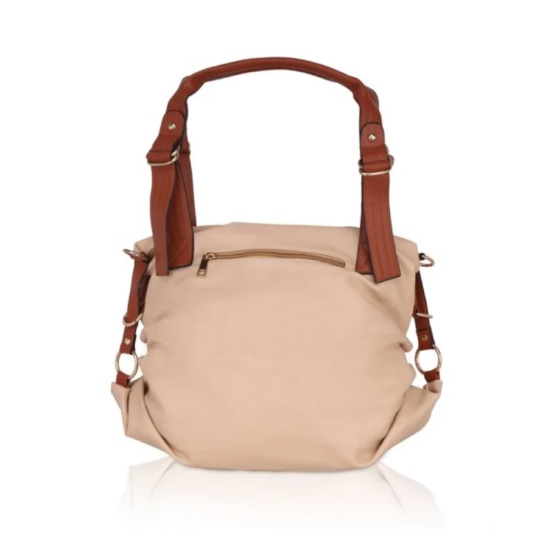 Generic Women's Faux Leather Solid Tote Bag (Beige) - Image 4