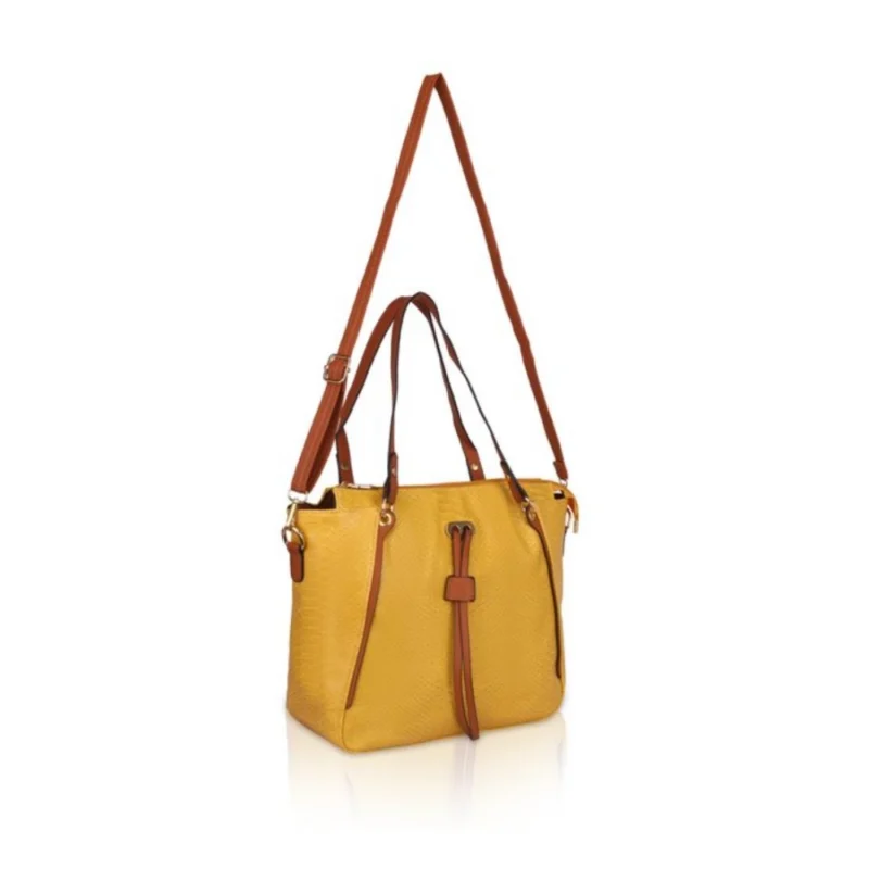 Generic Women's Faux Leather Textured Tote Bag (Yellow) - Image 2