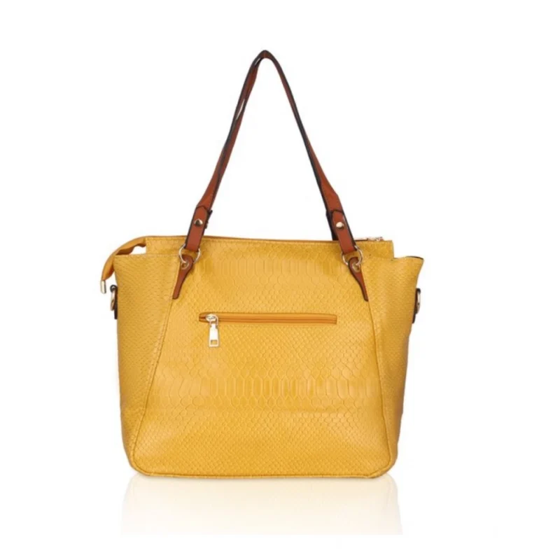 Generic Women's Faux Leather Textured Tote Bag (Yellow) - Image 4