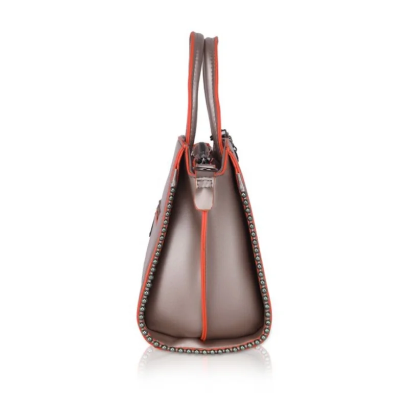 Generic Women's Faux Leather Metal Beads Handbag (Bronze) - Image 5