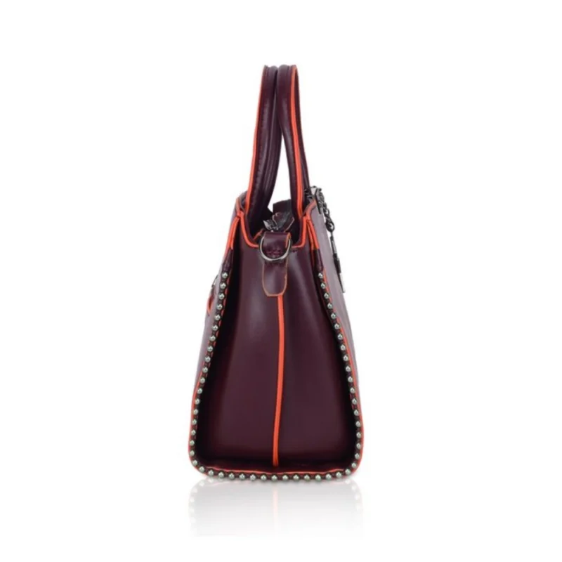 Generic Women's Faux Leather Metal Beads Handbag (Wine Red) - Image 4