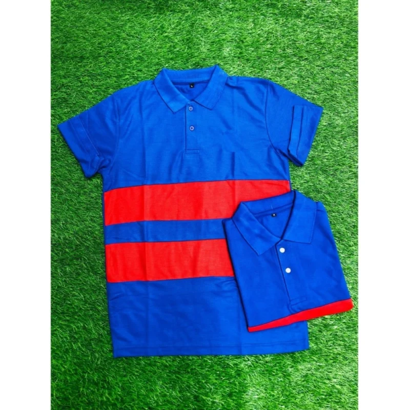 Generic Men's Casual Short Sleeves Cotton Polo Neck T-shirt (Blue) - Image 3
