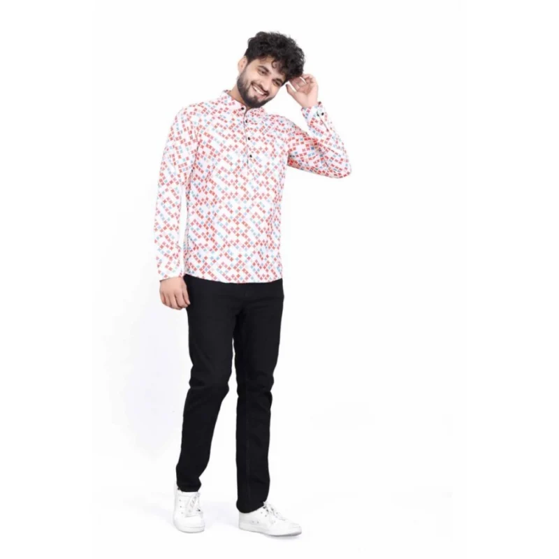 Generic Men's Cotton Blended Printed Full Sleeve Shortkurta (Multicolor) - Image 4