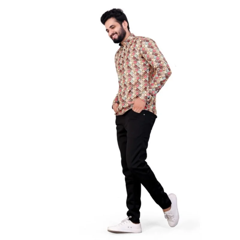 Generic Men's Cotton Blended Printed Full Sleeve Shortkurta (Multicolor) - Image 4