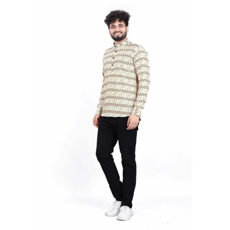 Generic Men's Cotton Blended Printed Full Sleeve Shortkurta (Multicolor) - Image 4