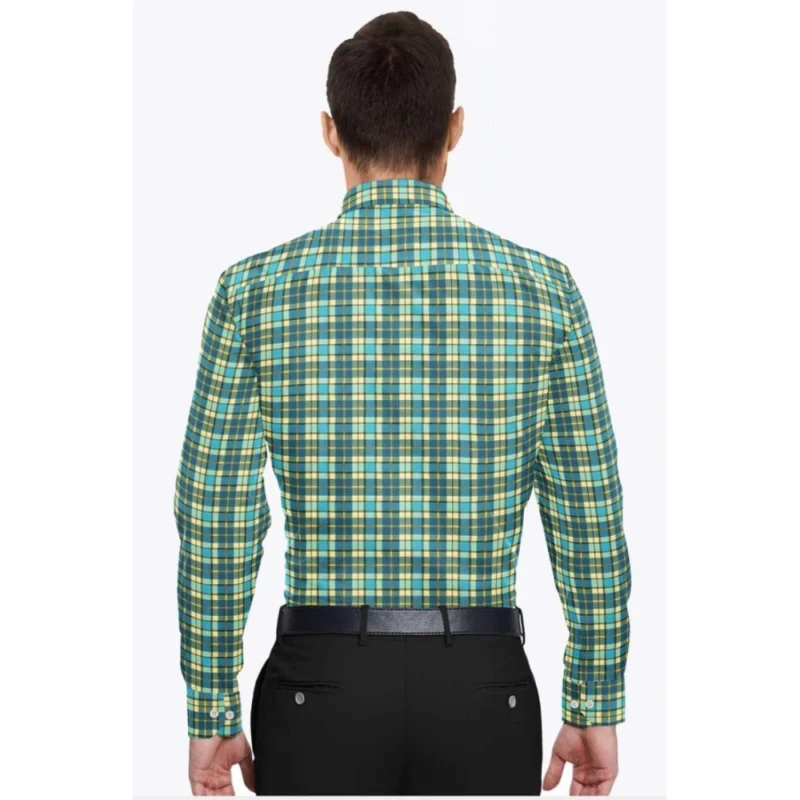 Generic Men's Cotton Blended Checked Full Sleeve Shirt (Green-Yellow) - Image 6