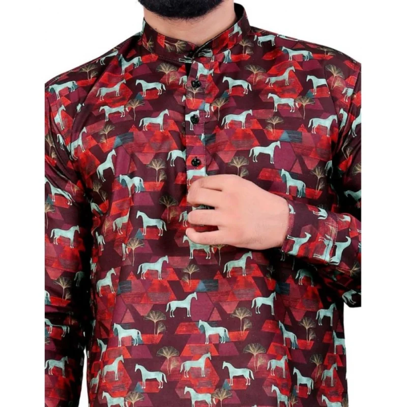 Generic Men's Cotton Blended Printed Full Sleeve Shortkurta (Multicolor) - Image 2