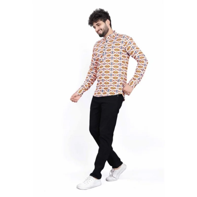 Generic Men's Cotton Blended Printed Full Sleeve Shortkurta (Multicolor) - Image 3