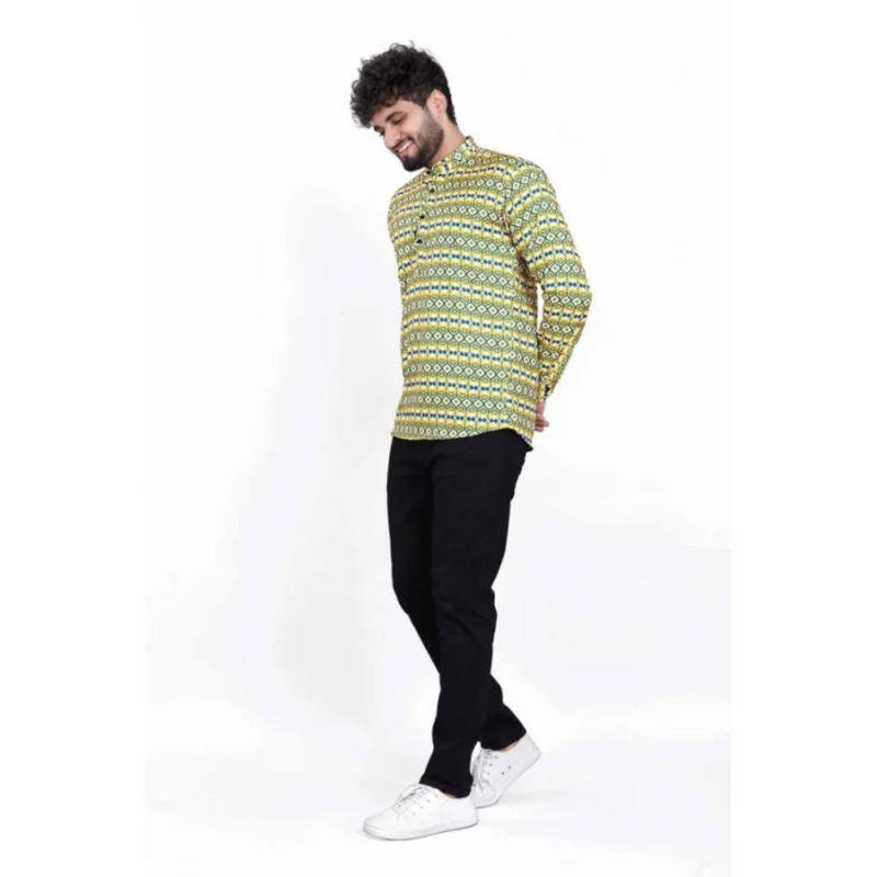 Generic Men's Cotton Blended Printed Full Sleeve Shortkurta (Multicolor) - Image 4