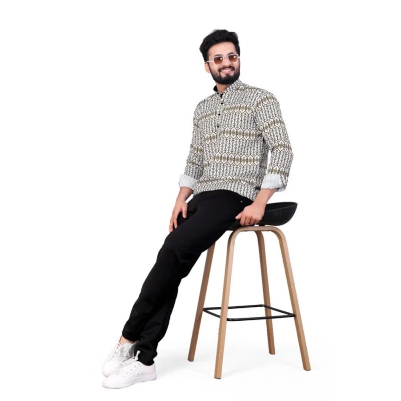 Generic Men's Cotton Blended Printed Full Sleeve Shortkurta (Multicolor) - Image 3