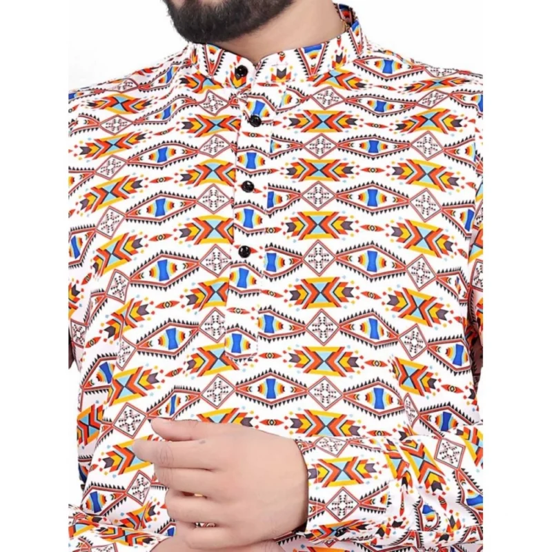 Generic Men's Cotton Blended Printed Full Sleeve Shortkurta (Multicolor) - Image 2