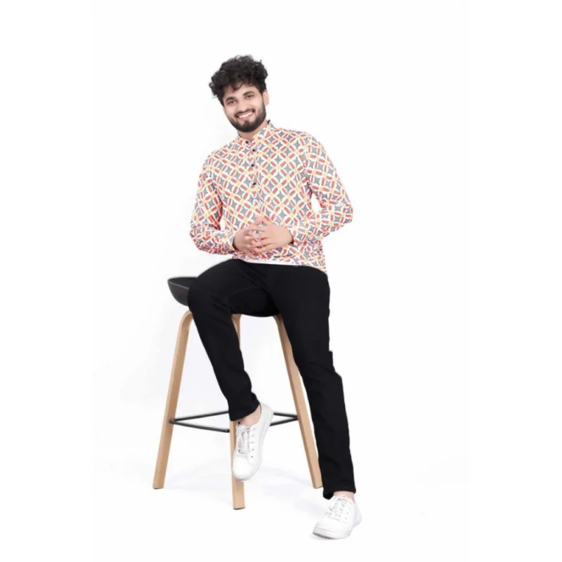 Generic Men's Cotton Blended Printed Full Sleeve Shortkurta (Multicolor) - Image 3