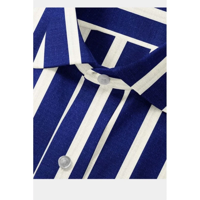 Generic Men's Cotton Blended Striped Full Sleeve Shirt (White-Blue) - Image 2